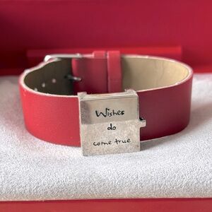 Vintage Red Envelope Sterling Silver .925 “Wish” Bracelet Red Leather OG Box Y2K